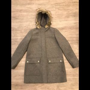 J Crew coat with faux fur hood